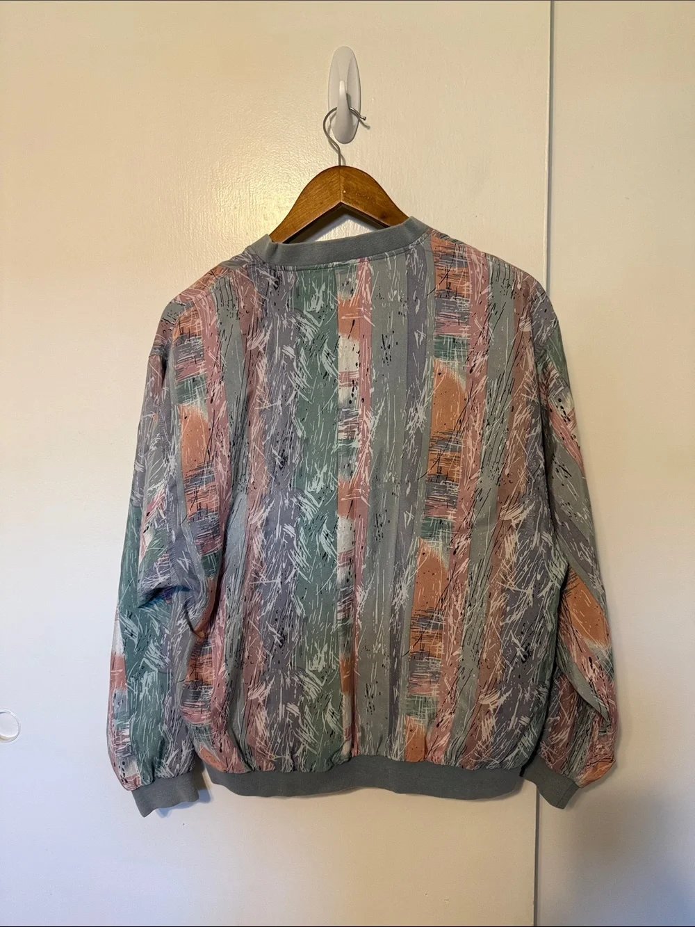 Vintage Silk Blend Long Sleeve Windbreaker V-Neck Sweater Retro M Golf